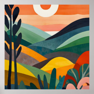 Poster Lever De Soleil Sur Les Collines Rollantes