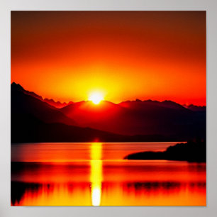 Poster Lever de soleil surplombant un lac