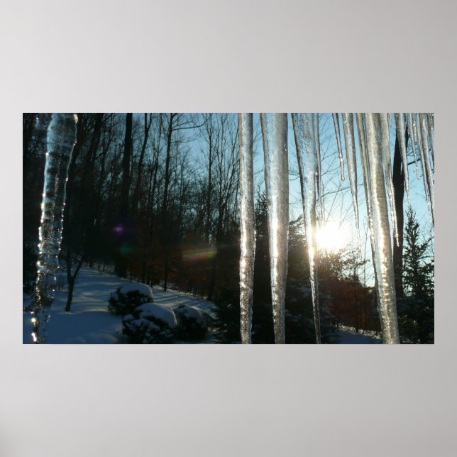Poster Lever du soleil à travers Icicles hiver Photograph (Devant)
