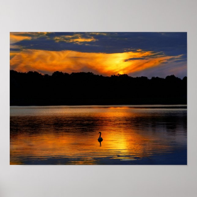 Poster Lever du soleil au lac, photo pittoresque, (Devant)