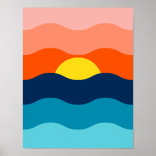 Poster Lever du soleil/coucher du soleil sur l'eau