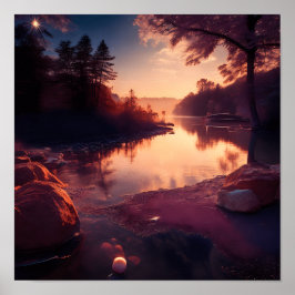 Poster Lever du soleil du matin sur un lac paisible