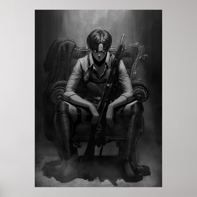 Poster Levi Capten Noir Et Blanc Avec Arme À Feu (Devant)