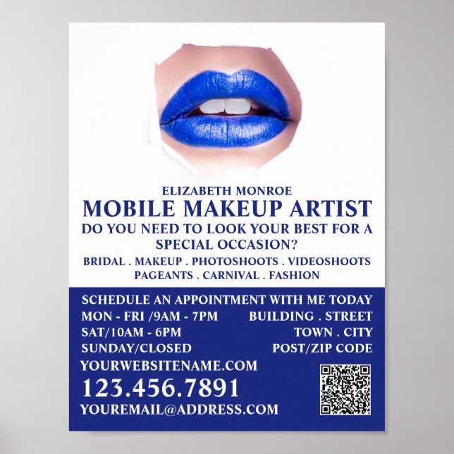 Poster Lèvres Bleues Modernes, Maquillage Artiste Publici (Devant)