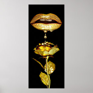 Poster Lèvres de femmes goutte à goutte maquillage d'or l