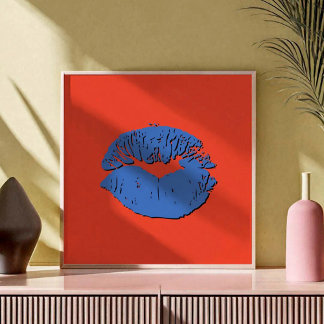 Poster Lèvres qui s'embrassent Orange et Bleu