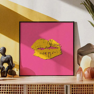 Poster Lèvres qui s'embrassent rose et jaune