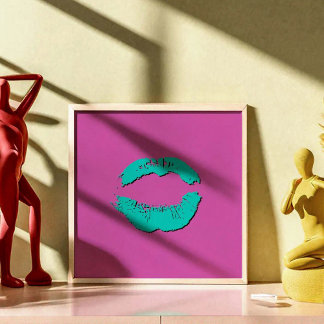 Poster Lèvres qui s'embrassent Violet et Turquoise