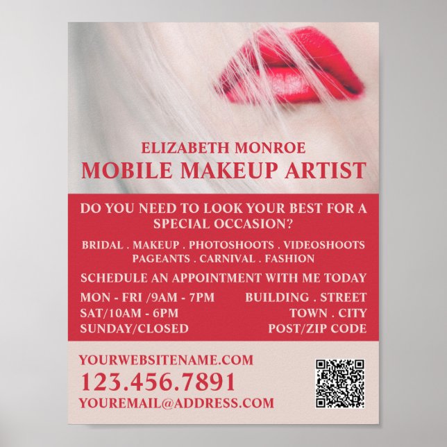 Poster Lèvres rouges, Maquillage Artiste Publicité (Devant)