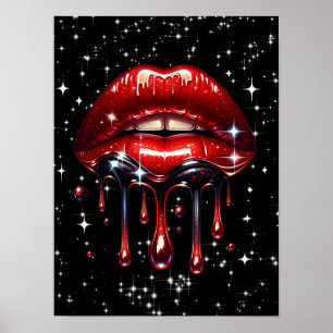 Poster Lèvres Rouges Ruisselantes de Paillettes Glamour É