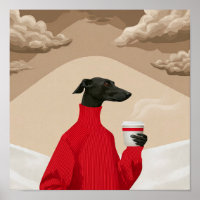 Lévrier gris noir amusant en pull rouge - Art du c
