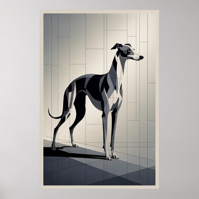 Poster Lévrier Patchwork - Chien Géométrique Élégant (Devant)