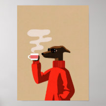 Lévrier Whippet Cozy buvant du café - Illustration