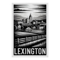 Lexington Kentucky Skyline Noir et Blanc Gravure s