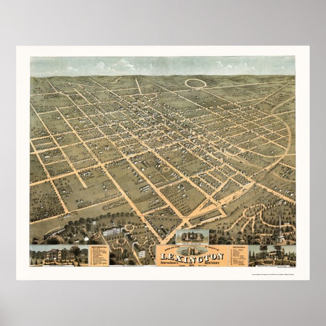 Poster Lexington, KY Carte panoramique - 1871 (Devant)