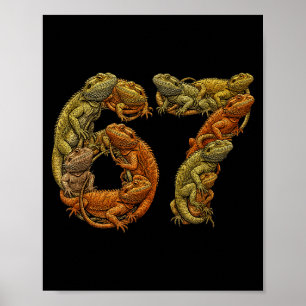Poster Lézard barbu drôle 6 7 Mème Six Sept Barbezilla