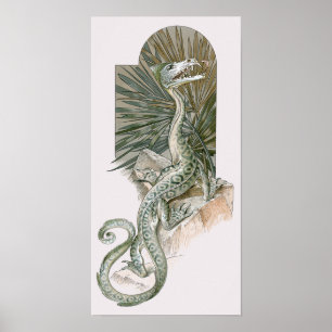 Poster Lézard Dragon Mythique sur des Roches, Mythologie 