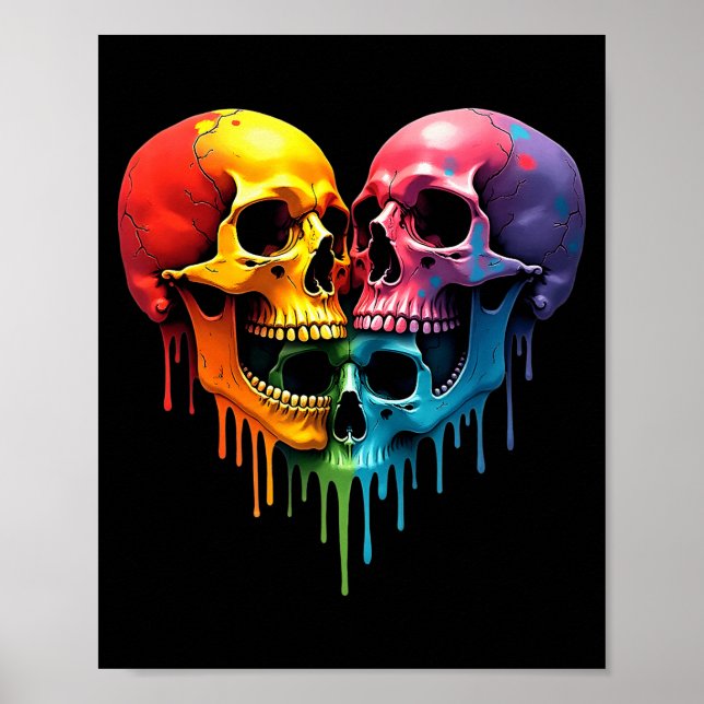 Poster Lgbt Pride Halloween Horror Skeleton Skull Rainbow (Devant)