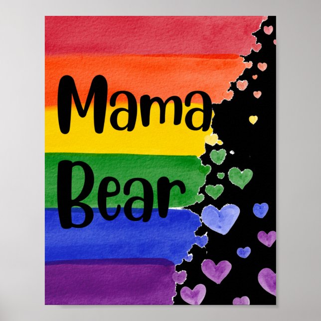 Poster LGBT+pride. Maman ours. Amour arc-en-ciel. (Devant)