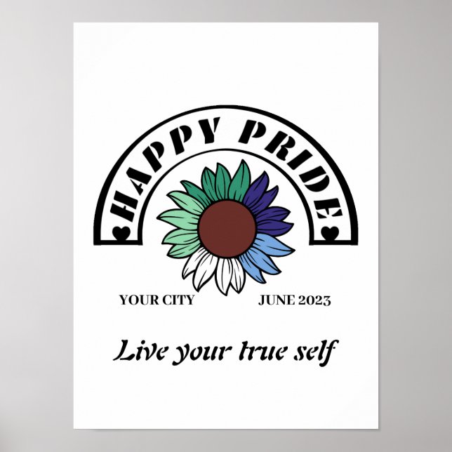 Poster LGBTQ Happy Pride : Tournesol en couleur Drapeau H (Devant)