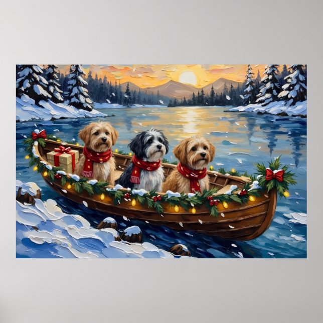 Poster Lhasa Apso Christmas Boat Holiday (Devant)