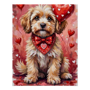 Poster Lhasa Apso Saint-Valentin Chien Assis avec des Cœu
