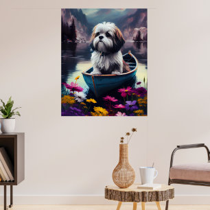 Poster Lhasa Apso sur une pagaie : Une aventure pittoresq