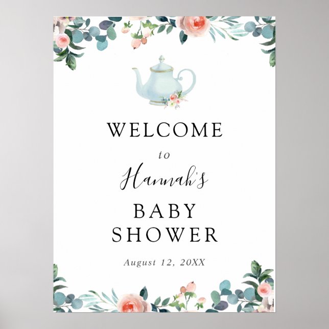 Poster L'heure de l'accueil pour le Baby shower de thé (Devant)