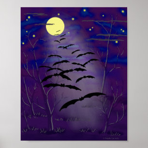 Poster L'heure ensorcelante avec pleine lune jaune et cha