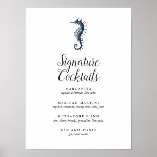 Poster L'hippocampe bleu   Signature Menu Cocktail Signe