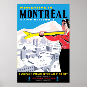 Poster L'hiver à Montréal, femme avec de l'équipement de 