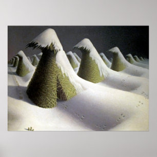 Poster L'hiver silencieux de Grant Wood, champs intempore