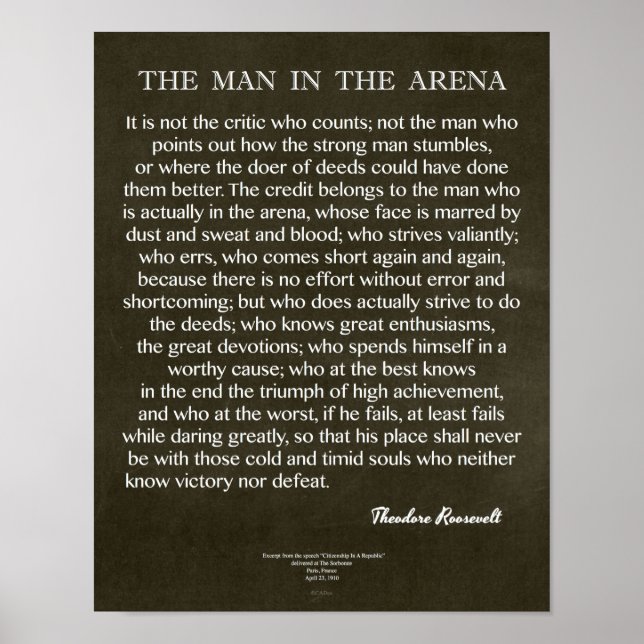 Poster L'homme dans l'arène citation de Theodore Roosevel (Devant)
