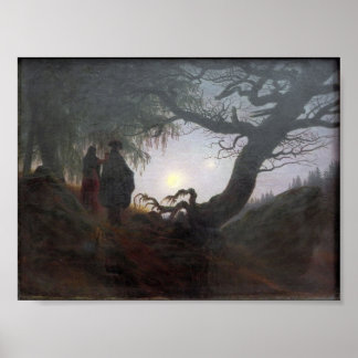 Poster L'homme et la femme qui envisagent la lune