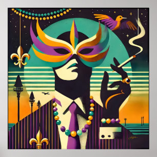 Poster L'Homme Fumeur Rétro Milieu de Siècle Mardi Gras 6
