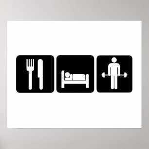 Poster L'homme mangent des poids d'ascenseur de sommeil