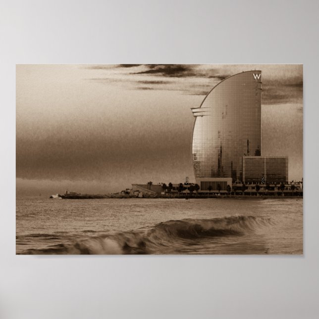 Poster L'hôtel W à Barcelone, sur la plage de Barceloneta (Devant)