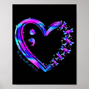 Poster Libellule cœur violet sarcelle de sensibilisation