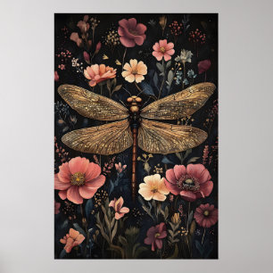 Poster Libellule Dans Un Jardin De Fleurs Sombres, Libell