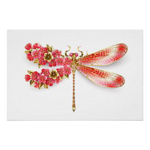 Poster libellule de fleurs avec sakura de bijoux
