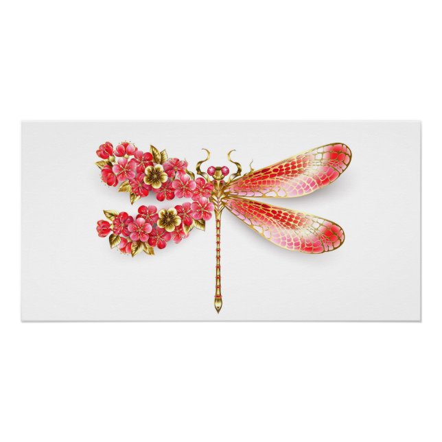 Poster libellule de fleurs avec sakura de bijoux (Devant)