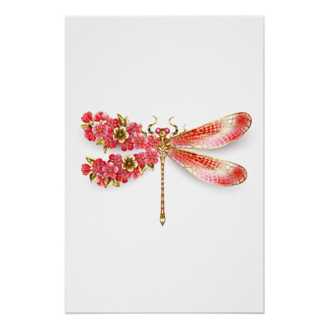 Poster libellule de fleurs avec sakura de bijoux (Devant)