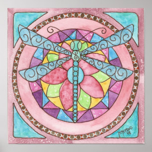 Poster libellule de verre coloré