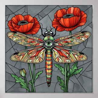 Poster Libellule Fleur de Pavot Œil Mystique Tout Voir 
