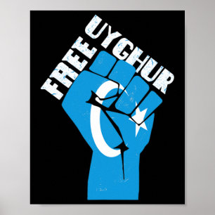 Poster Libérez Ouyghur Résiste Poing Avec Drapeau Ouyghur