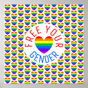 Poster Libérez votre genre, Coeur arc-en-ciel