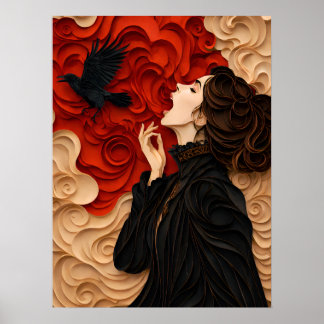 Poster liberté : femmes gothiques avec corbeau
