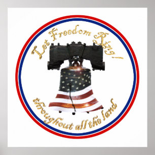 Poster Liberty Bell avec drapeau américain - Let Freedom