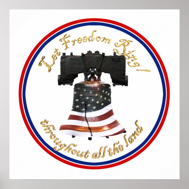 Poster Liberty Bell avec drapeau américain - Let Freedom  (Devant)