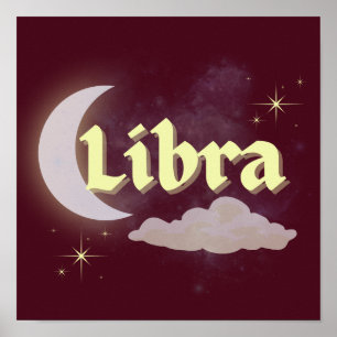 Poster Libra Céleste Lune Cloud Étoiles Astrologie Art